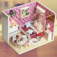 Q008 Кукольный дом miniatura симпатичный спальня 3D Деревянный Diy миниатюрная номер кукольные домики игрушки в подарок на день рождения