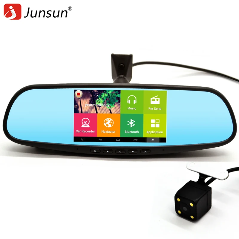 Junsun 5 inch Special Car GPS Navigation Android DVR Rearview mirror Bluetooth 1080P Dual Lens