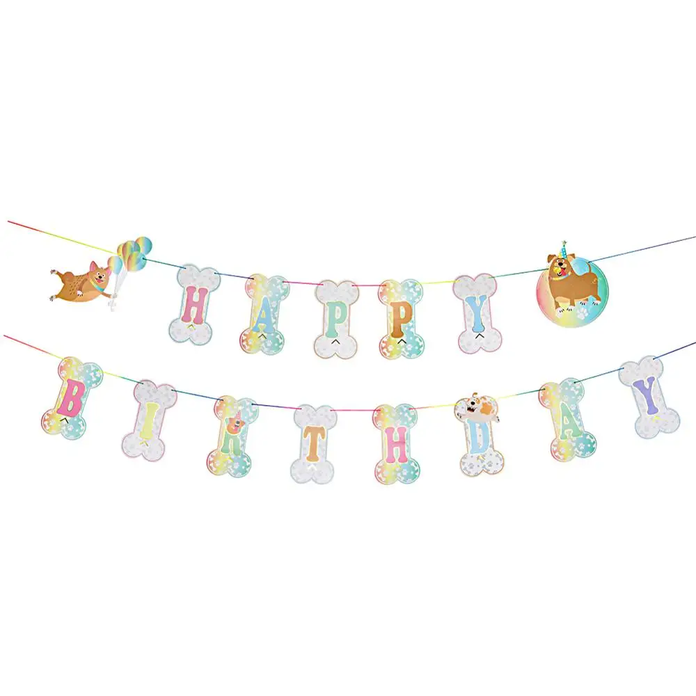 

1pc Puppy Birthday Banner Bone Shape Happy Birthday Bunting Garland Dog Party Woof Pet Party Baby Shower Doggy Birthday
