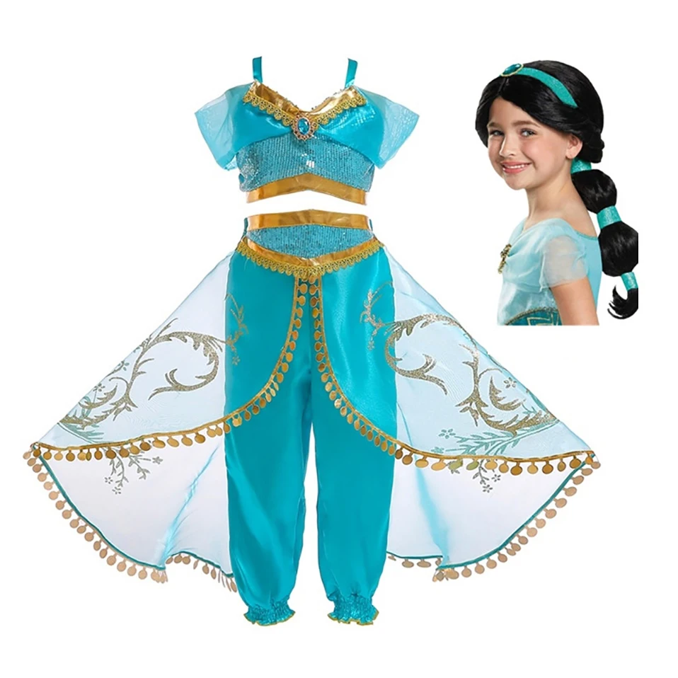 

Cutestyles Girls Aladdin's Lamp Jasmine Princess Costumes Cosplay For Children Halloween Dance Dress Suit Role Costume Kids Set