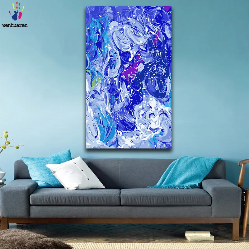 

DIY colorings pictures by numbers with colors Abstract blue sea Wave picture drawing painting by numbers framed Home