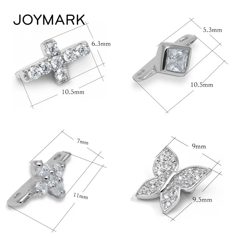 

Cross Butterfly 4 Styles 2 Strands Zirconia Cubic Micro Pave 925 Sterling Silver Connector Charm Spacer Bead 5pcs/lot SLJQ-CZ030