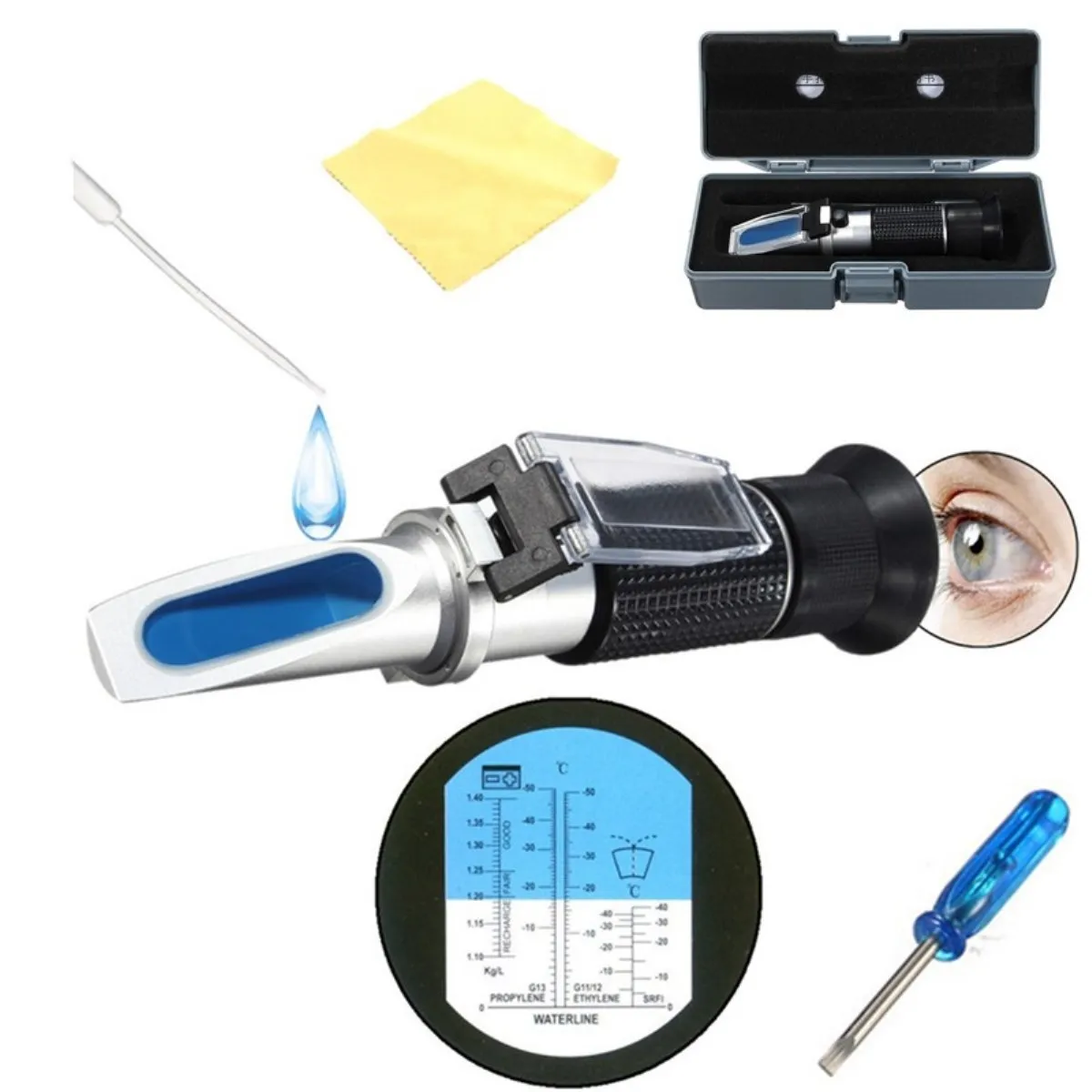 

Portable 1.10-1.40sg Car Battery Antifreeze Fluids Refractometer Glycol Point Tester Handheld Engine Coolant Tester