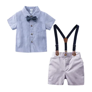 

Clothing for Boys Baby Bow Set Birthday Formal Suit Summer Newborn Baby Clothes Set Blue Shirt Top+Suspender Pants Outfits