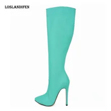 Loslandifen/Модные женские вечерние сапоги на высоком каблуке с острым носком; сезон весна-осень модные женские ботфорты из искусственной кожи