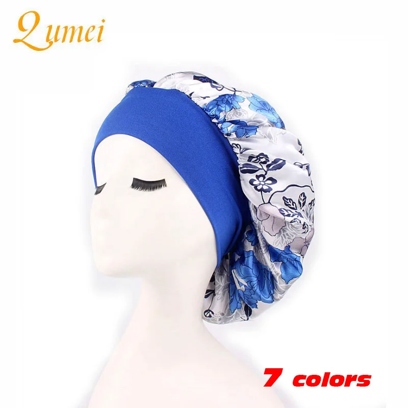 

Night Sleeping Hats Wide Band Satin Silk Bonnet Cap Comfortable Shower Caps Floral Hair Cover Chemotherapy Hats Turban Head Cove