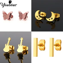 

Yiustar Tiny Hollow Cute Stainless Steel Stud Earrings for Everyone Jewelry Gifts T Bar Moon Star Women Earrings Pendientes