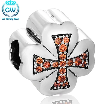 

925 Sterling Silver Rhinestone Cross Charms Religious Bracelet For Woman Men Charms Jewelry GW Brand X373