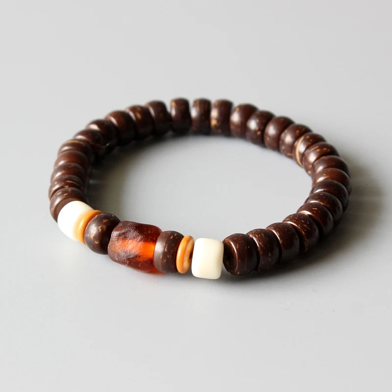 Wholesale Lampwork & Natural Coconut Shell Beaded Stretch Bracelet
