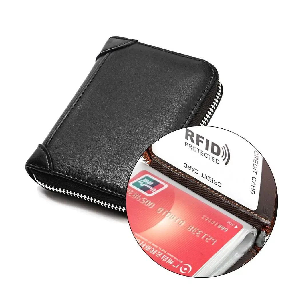 Женский кошелек из натуральной кожи multicard RFID визитница на молнии Кошелек для монет кошелек женский набор кредитных карт мини карман кошелек бумажник - Цвет: black