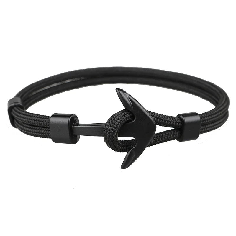 Новая мода Черный цвет Якорь ID браслеты для мужчин выживания Веревка Цепь-Паракорд Браслет Металлические Спортивные крючки - Окраска металла: color 5