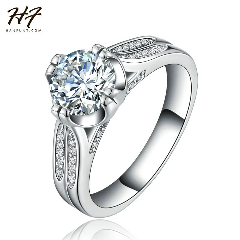 

Luxury Wedding Ring Simulate Crystal Jewelry Round Silver Color Bague Engagement Rings For Women Accessories R566