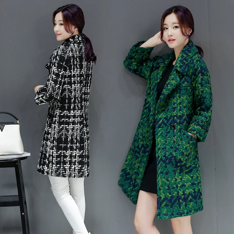 

Warm Cashmere Plaid Padded Woolen Coat 2017 Winter Women Wool Blend Coat Fashion Long Trench Female Outerwear Winter Jacket