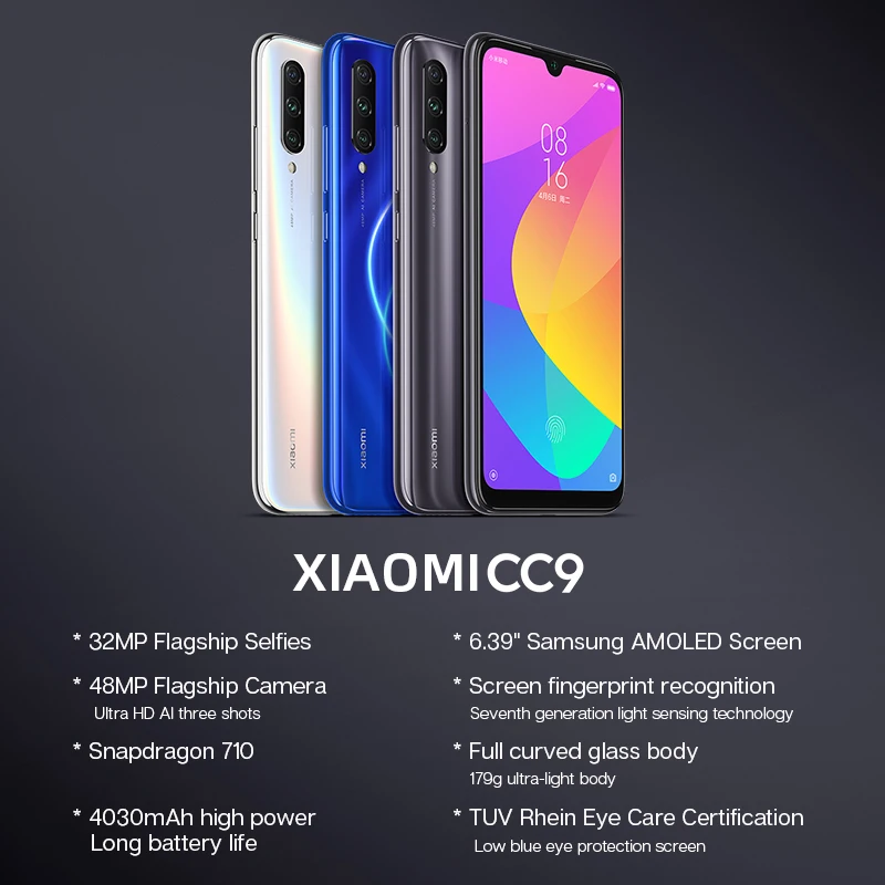 Глобальная ПЗУ Xiaomi Mi CC9 CC 9 6 ГБ ОЗУ 64 Гб ПЗУ мобильный телефон Snapdragon 710 48MP Тройная камера 32MP фронтальная камера 6,3" AMOLED