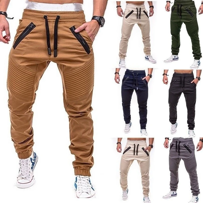 

Mens Long Casual Elastic Pants Slim Fit Trousers Pencil Jogger Sweatpants Men Long pants