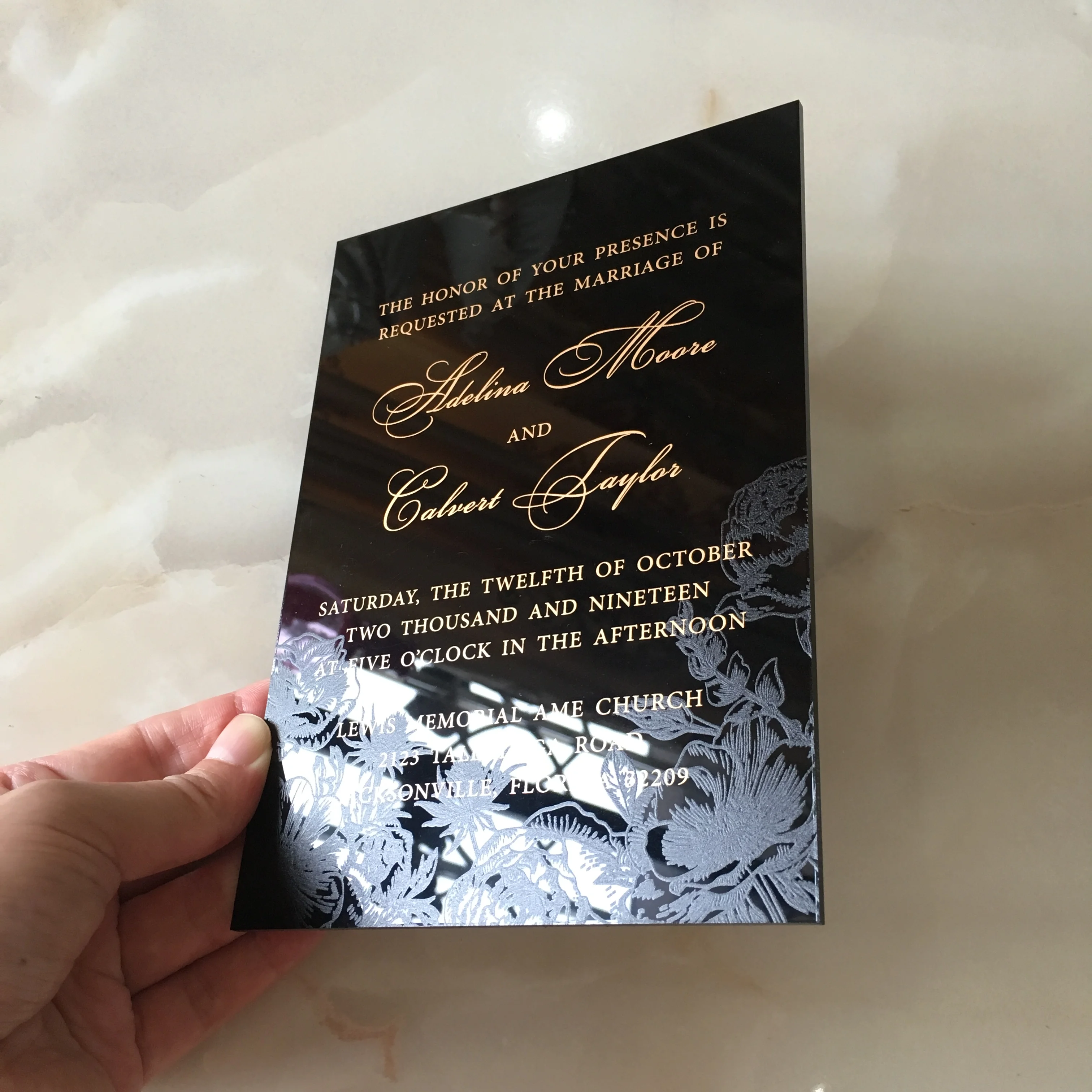  50 Pieces Per Lot New Style 5x7inch Black Acrylic Invitation Cards With Looming Rose Flower Backgro - 33024921341