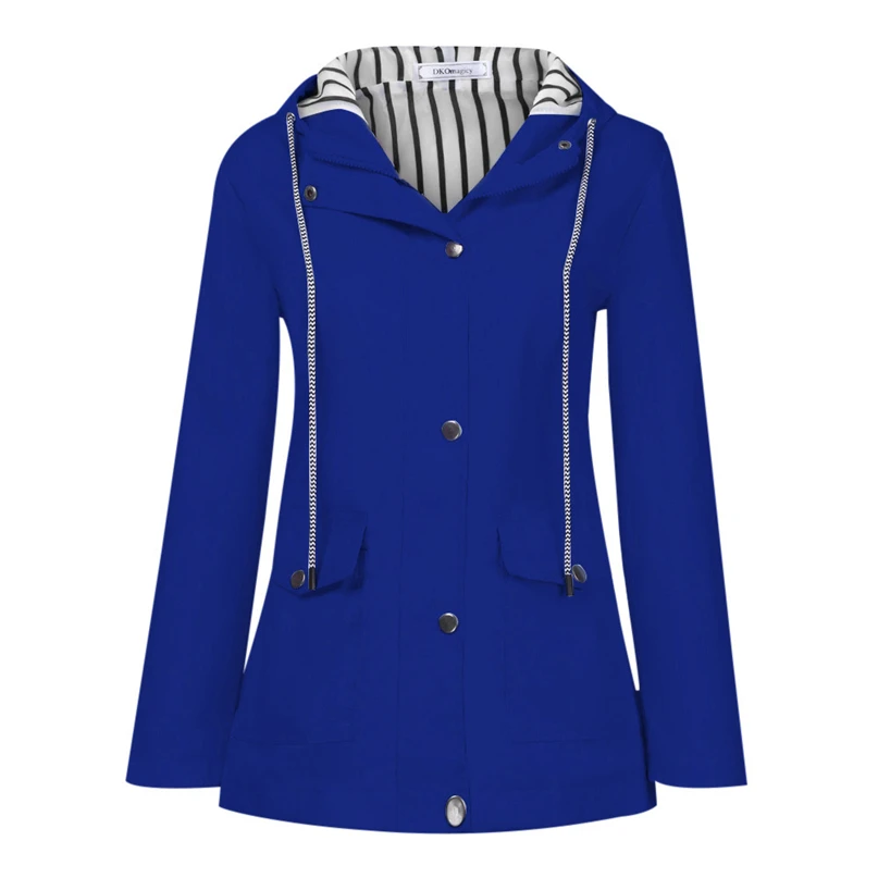 Women Jacket Fashion Cloth Casual Coat Solid Rain Jacket Outdoor Plus Waterproof Hooded Raincoat Windproof Outwear #FS#4OT25 (14)
