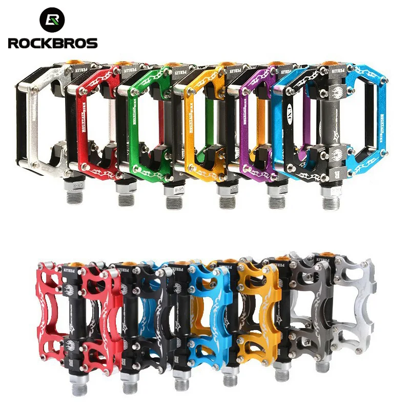 

ROCKBROS Ultralight Aluminum Bike Bicycle Skid Pedals MTB Road Cycling Sealed Bearing Hollow Pedal With Non-slip Cleat BMX Parts