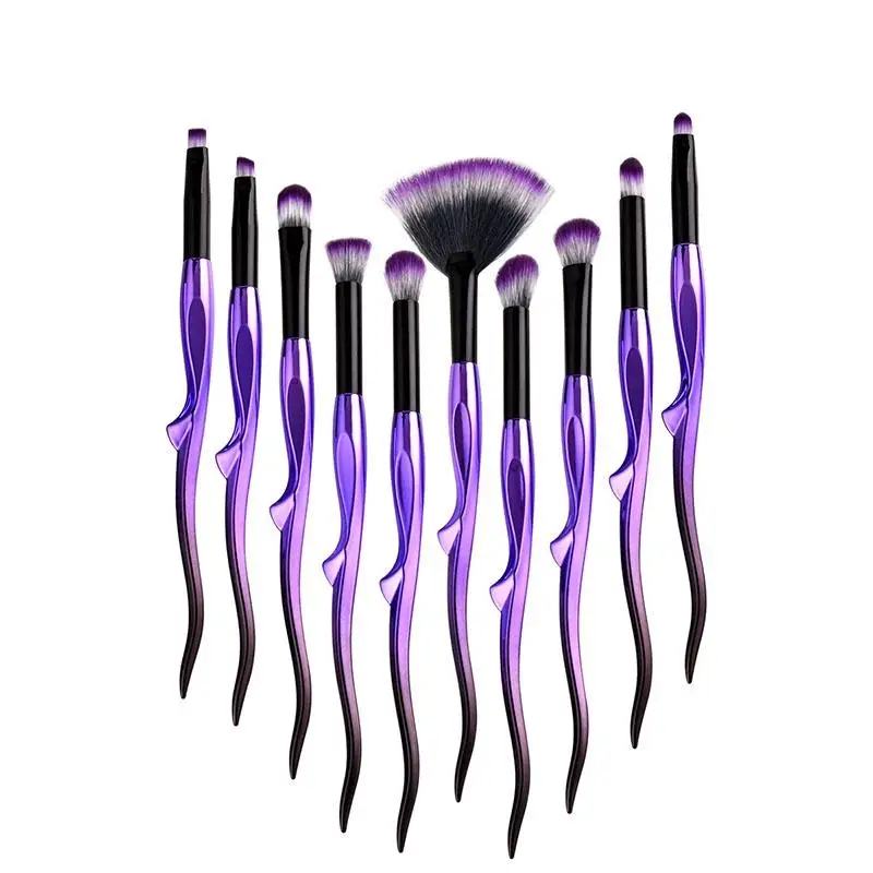 

1Pc/4Pcs/8Pcs/10Pcs Fan-shaped Purple Black Color Makeup Brush Set Foundation Powder Eyeshadow Brush