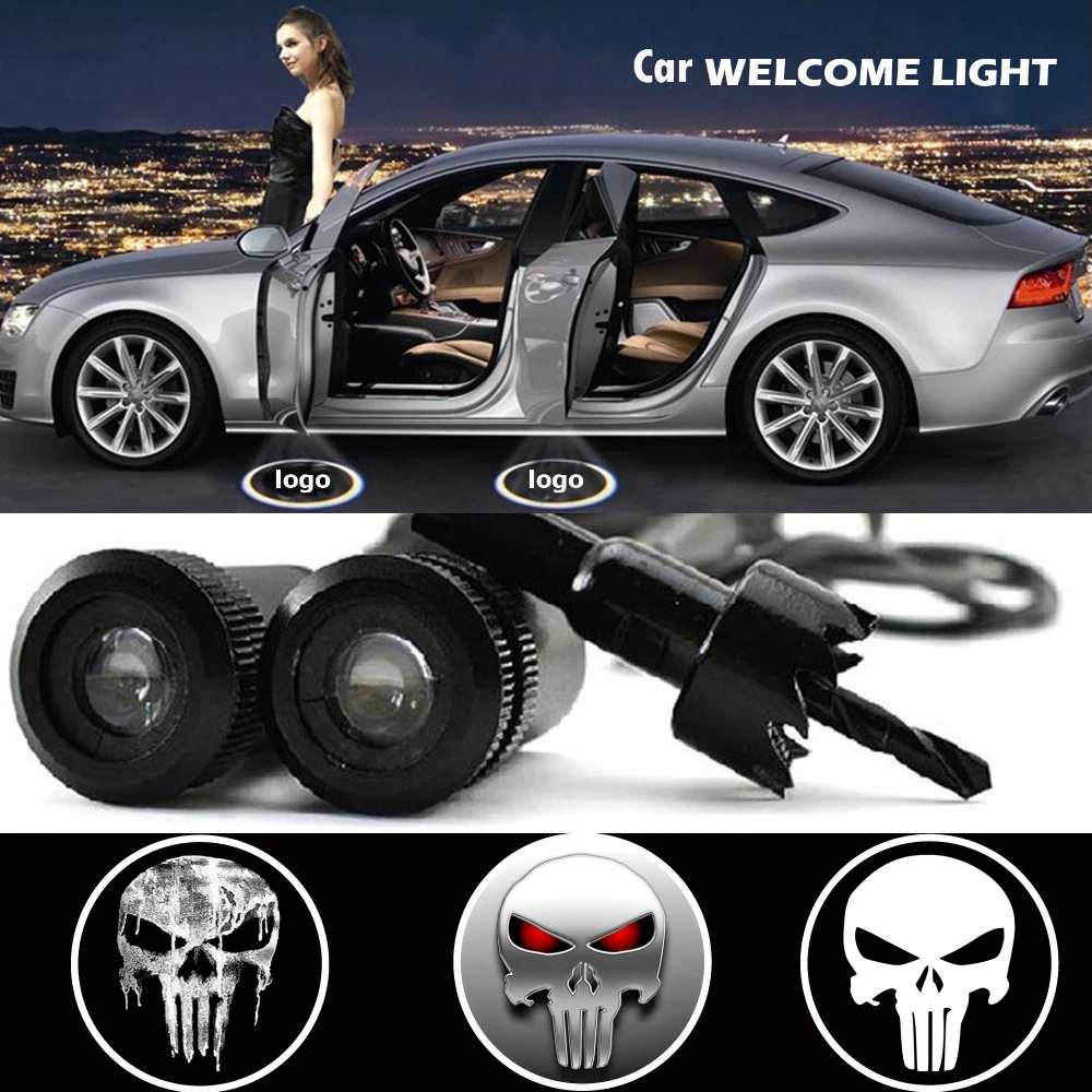

2 X Car Door Light Laser Welcome Ghost Shadow Projector Punisher Logo Light for Mitsubishi Outlander Bmw E39 E46 Audi A4 A5 A6