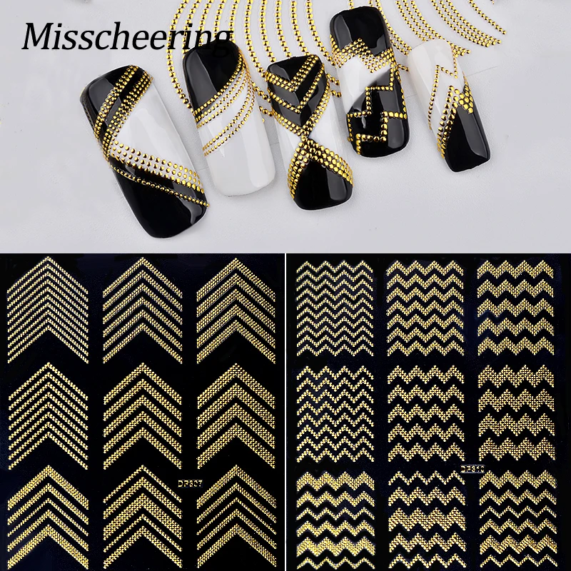 

1 Sheet 3D DIY Nail Art Stripes Decals Sticker Gold Rivert Metal Gold Wave Line Adhesive Transfer Sticker Manicure Decor Tools