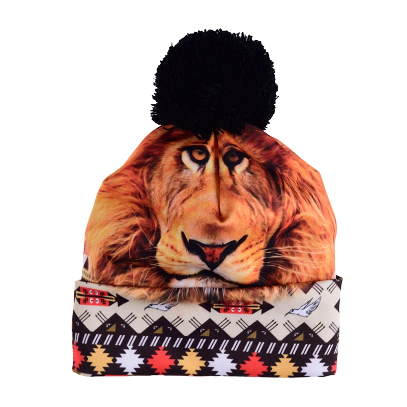 

Hot Sale 3D Full Print Beanie Hat Women Man Aztec Peru Lion Autumn Winter Cap Bobble Pompon Knitted Christmas Hats Gift