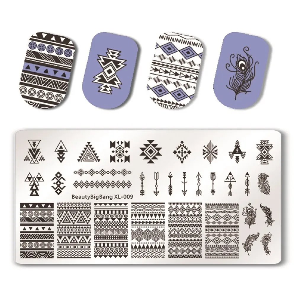 

1PCS BeautyBigBang Triangle Feather Nail Plates Stamp Stencil For Stamping 3d Mold Geometry Print