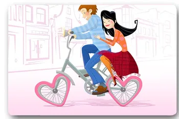 

Custom 40x60cm Door Mat Cover A Loving Couple Riding a Bicycle Non-Slip Machine Washable Outdoor Indoor Decor Rug Christmas Gift