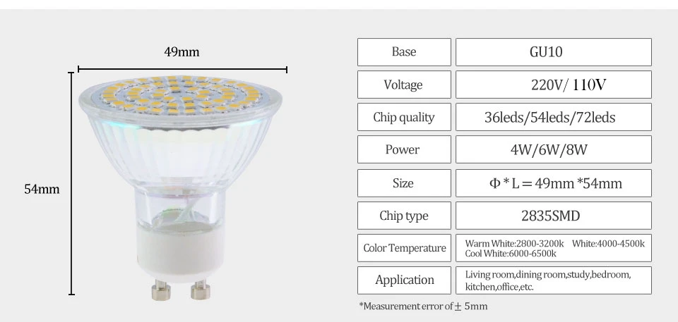 SMD2835 GU10 Led Bulb Lamp 220V 4W 6W 8W E27 MR16 36 54 72 LEDs Ampoule Spotlight (3)