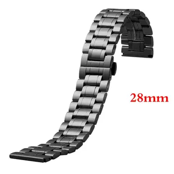 

28mm Luxury Watch Band Womens Men High Quality Black Stainless Steel Watch Band Strap Straight End Bracelet + Spring Bars
