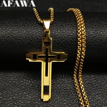 2020 Fashion Cross Stainless Steel Choker Necklace for Men Gold Color Statement Necklace Jewelry collares largos N1173S02