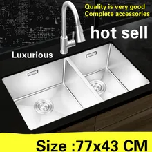 Квартира стандартная для пищеых продуктов 304 для кухни из нержавеющей стали ручная раковина двойной паз Лидер продаж 770x430 мм