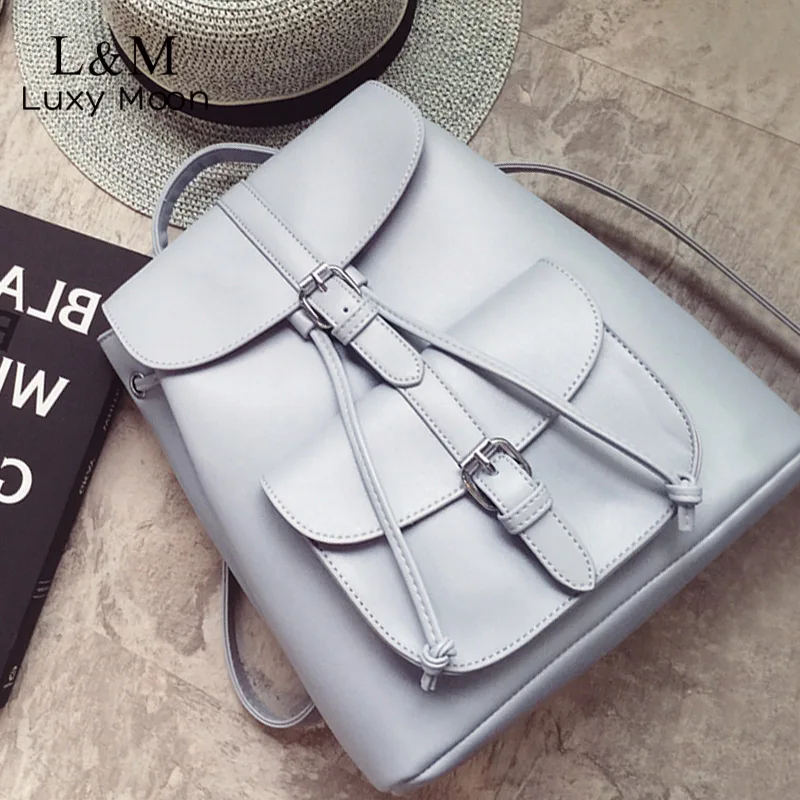 Online Women Drawstring Leather Backpack Soft French Shoulder Bag Trendy Female School Bag Teenage Girls High Quality Fashion Rucksack