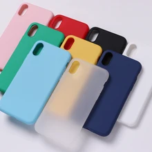 Silicona sólida caramelo mate Simple suave teléfono Delgado Fundas Capa Coque contraportada 11 para iPhone 7Plus 7 6S 5S 8 8Plus X XS Max funda