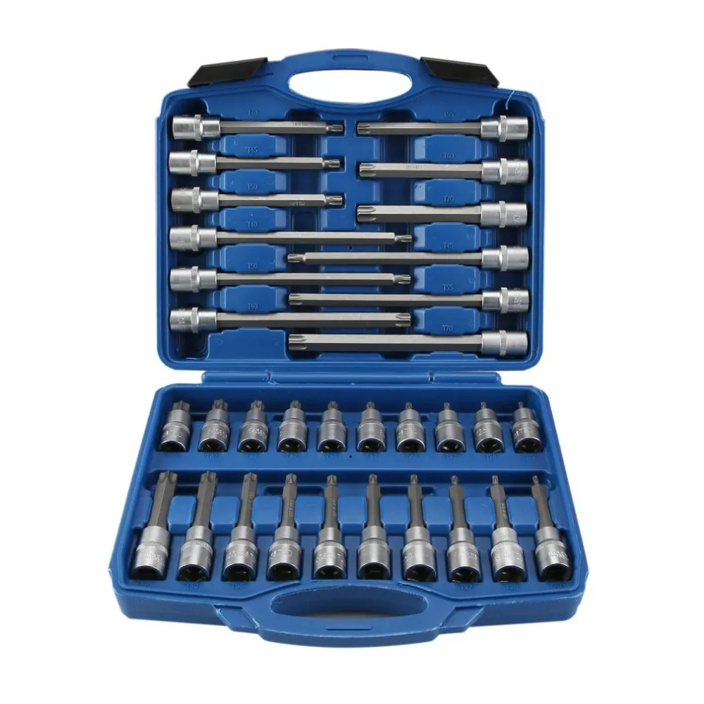 

Newest Portable 32Pcs 1/2" DR Ex-long Torx Bit Socket Set Multifunctional Professional Rust-proof Corrosion Resistance Kit