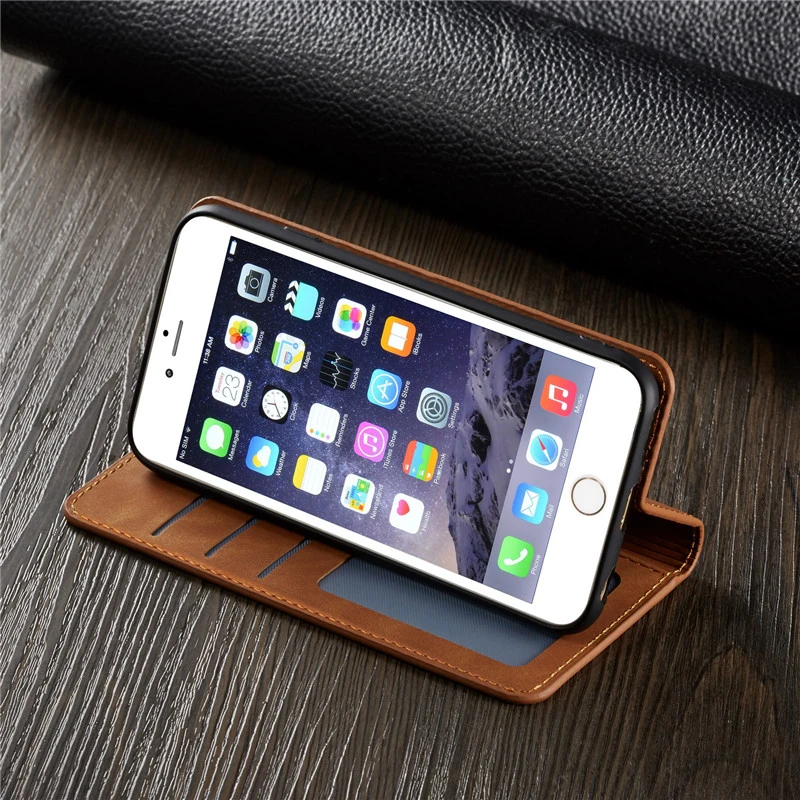 جلدية فاخرة حقيبة لهاتف أي فون 6 6 s زائد 6 splus قوي المغناطيسي محفظة فليب حامل بطاقة حامل غطاء للحماية Etui ihone 6 زائد