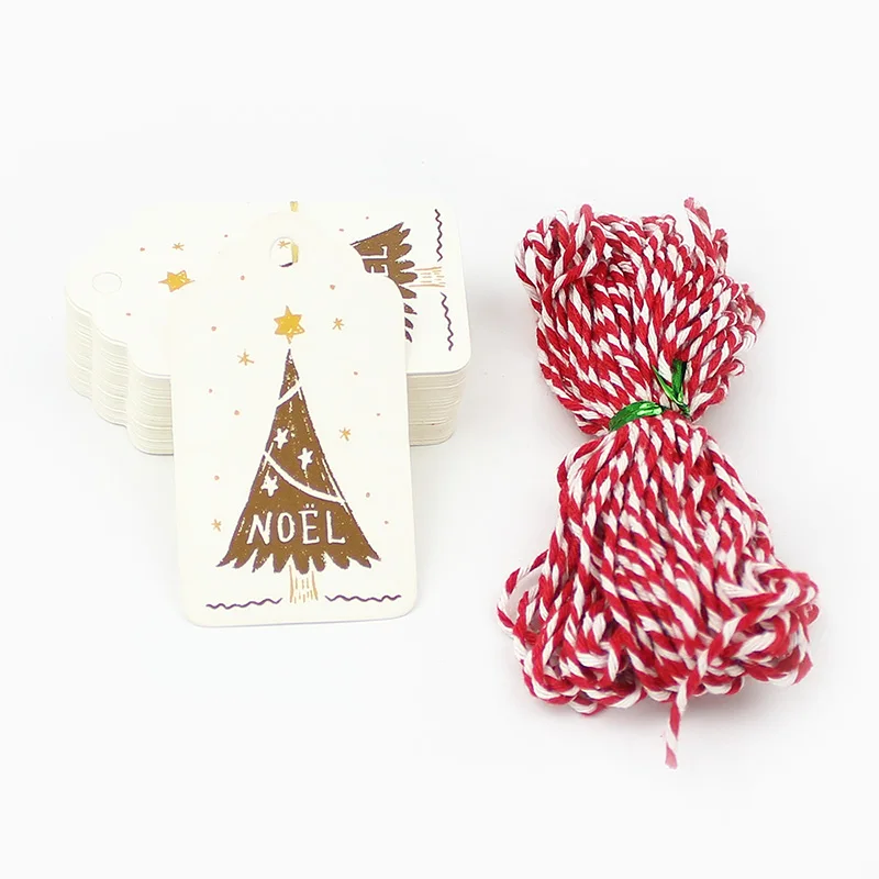 HUADODO 50 шт. рождественские бумажные бирки DIY ремесленные этикетки с веревкой 10 м для Рождественского украшения бирка подарочная упаковка вечерние принадлежности - Цвет: Christmas Tree
