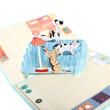 Новая открытка DIY поздравительные открытки ручной работы на день рождения свадебные приглашения 3D открытка-раскладушка кошка рыбка карта Convite De Casamento