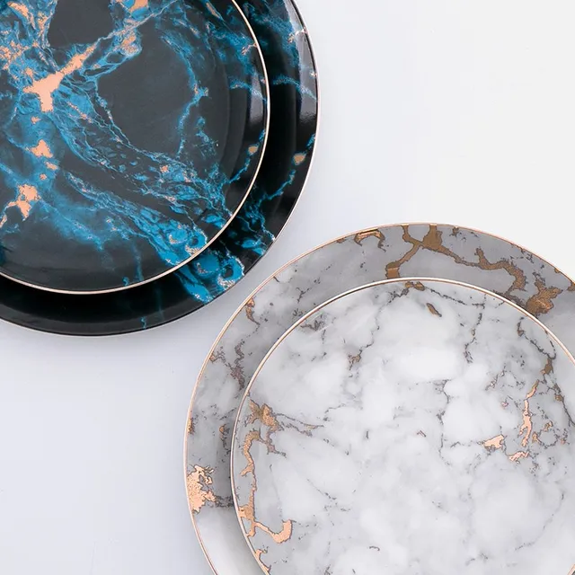 1PCS Tableware Marble Plates Ceramic Dinner Set Gold Inlay Porcelain Dessert Plate Steak Salad Snack Cake Plates Wholesale - Image 5