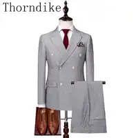 Thorndike 3 Pieces 2018 New Tide Men Fashion Light Gray Color Casual Wedding Modern Suits Prom Tuxedo Homme Handsome Party Wear