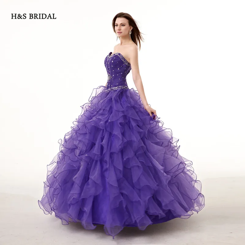 Prom dresses Quinceanera dresses Purple Organza Ball Gown Sequins Beaded Shinny Sweet 15 Robe de Soiree H&S BRIDAL