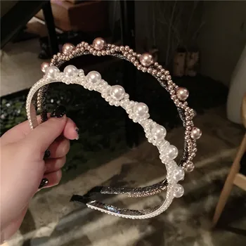 

Women Hair Hoops Peal flowers Headband Rhinestone Princess Hairband Girls Dance Party Sexy Boutique Hair Accessories