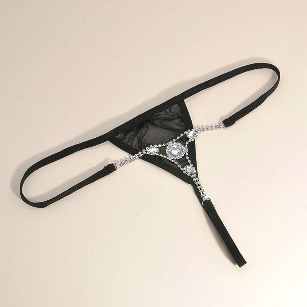 

Women Shiny Rhinestone Decor G-String Thongs Sexy Panties Soft Briefs T-Back