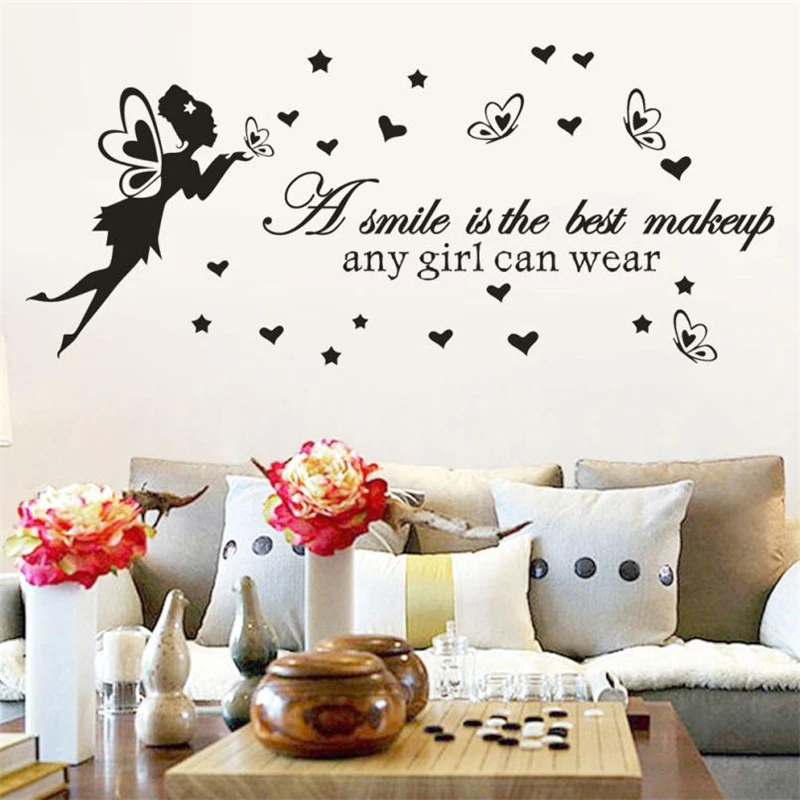 2018 New Creative  A Smile Is The best Makeup Any Girl Can Wear PVC Wall Sticker Home  Non-toxic Removable Wall Stickers C0331#003