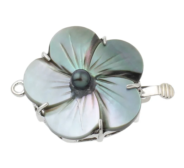 

Brass Box Clasp Trendy Fashion Jewelry Black Shell Freshwater Pearl Flower platinum plated single-strand 32x24x8mm Sold By PC