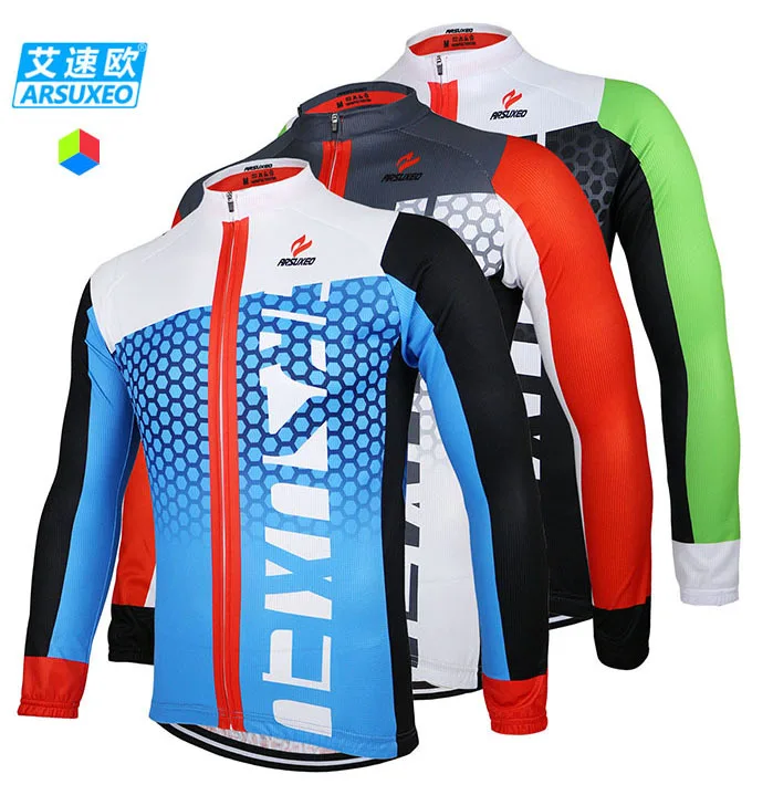 ARSUXEO Men Cycling Jersey Bicycle Long Sleeves Mountain MTB Clothing
