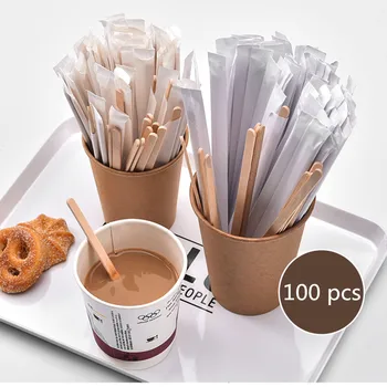 

100pcs/Pack New American Coffee Wooden Stir Stick 1000ml Semi-hand Made Wood eu Tea Pot infusor Disposable 19cm/14cm
