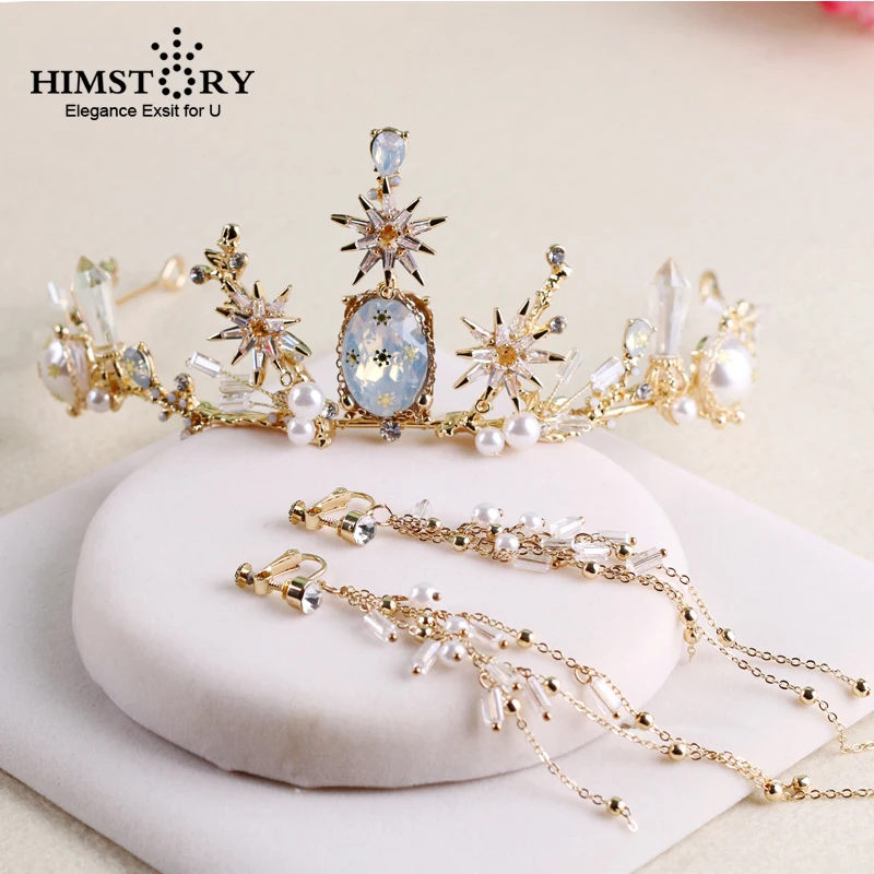 

Himstory Baroque Luxury Rhinestone Star Bridal Tiara Crown Gold Vintage HAndmade Diadem Veil Tiaras Wedding Hair Accessories