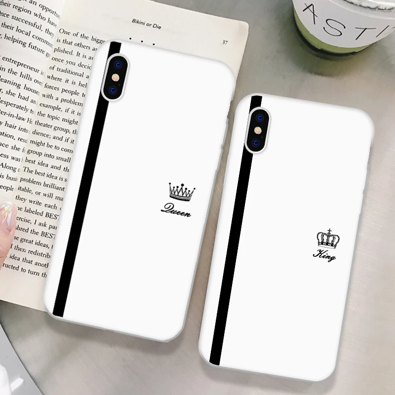 Funda de teléfono de lujo romántica Rey reina pareja para iPhone 5 5S SE XS MAX XR 6 6S Plus suave funda de teléfono de silicona para iPhone 7 Plus 8