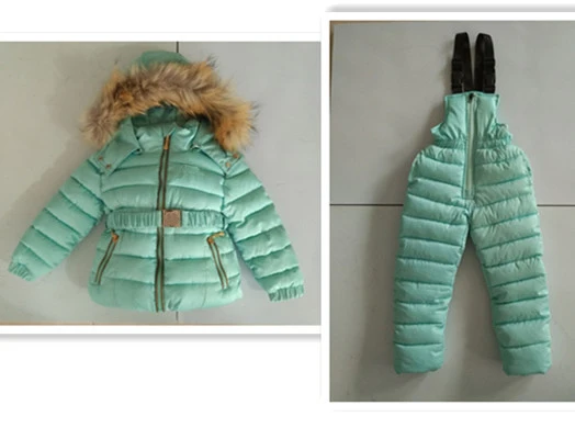 Комплекты одежды для девочек для русской зимы, боди-блузка из полиэстера, зимняя куртка+ комбинезон, комплект из 2 предметов, пальто, куртка с меховым капюшоном - Цвет: blue